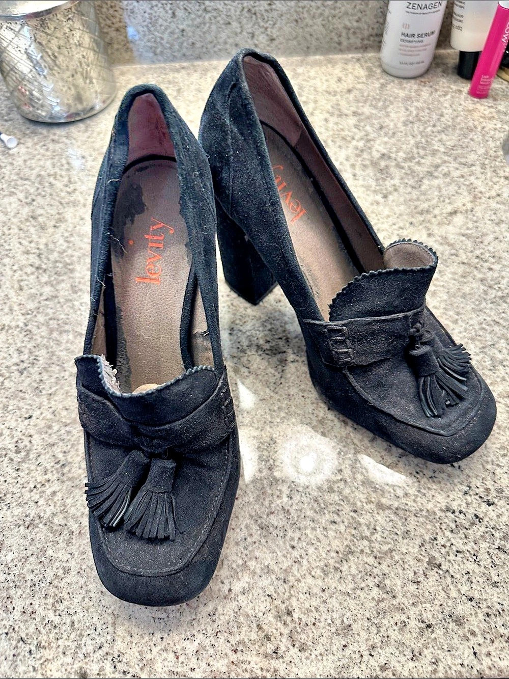 levity Black Tassel Heels US 7 M